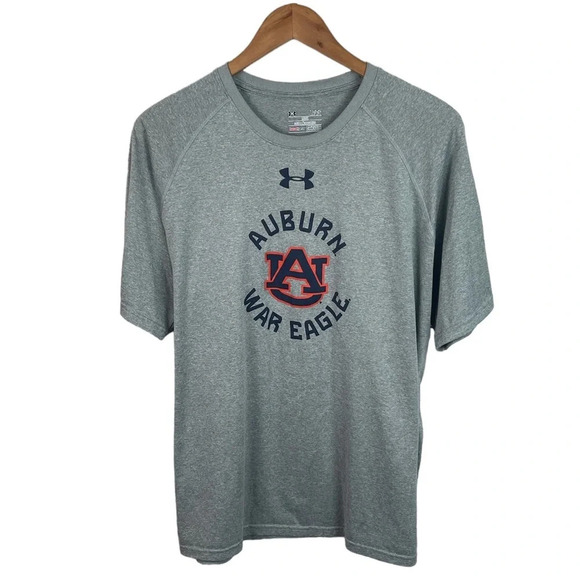 TS858 Mens Under Armour Loose Heat Gear Auburn Tigers Performance Gym Shirt L - Picture 1 of 5
